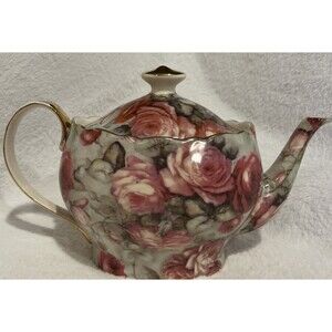 Coastline Imports ~ Peppertree Tea Ware ~ Fine Porcelain Tea Pot Pink Roses